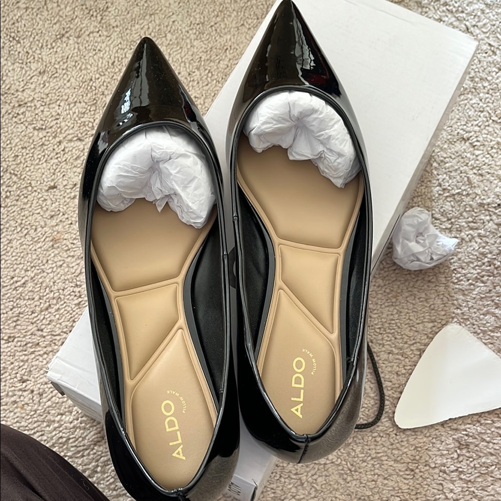 Black Pointed Toe Flats with Patent Leather Finish